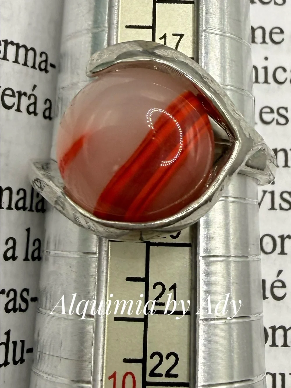 Peach-Orange Cabochon agate Ring